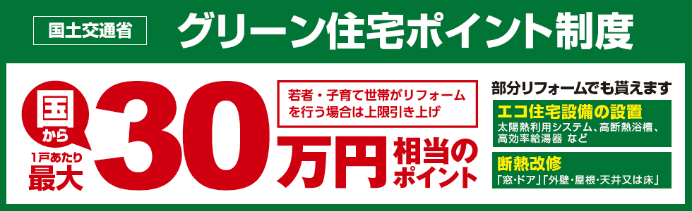 グリーン住宅ポイント制度 国から1戸あたり最大60万円相当のポイント